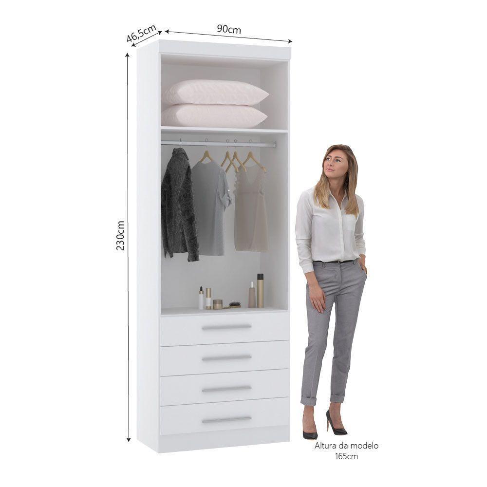 Guarda Roupa Modulado 90cm 2 Portas E 4 Gavetas Alpes Luciane Móveis Branco Pf Com Branco Pf - 3