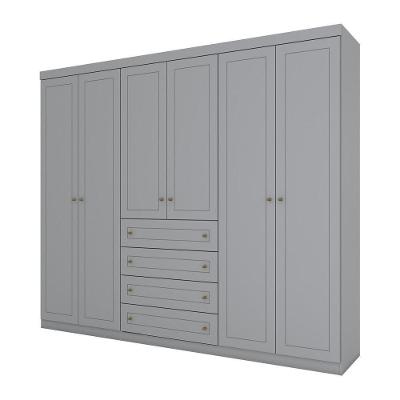Guarda Roupa Casal Mississipi 6 Portas Bater 4 Gavetas Cinza MDF-MDP Henn