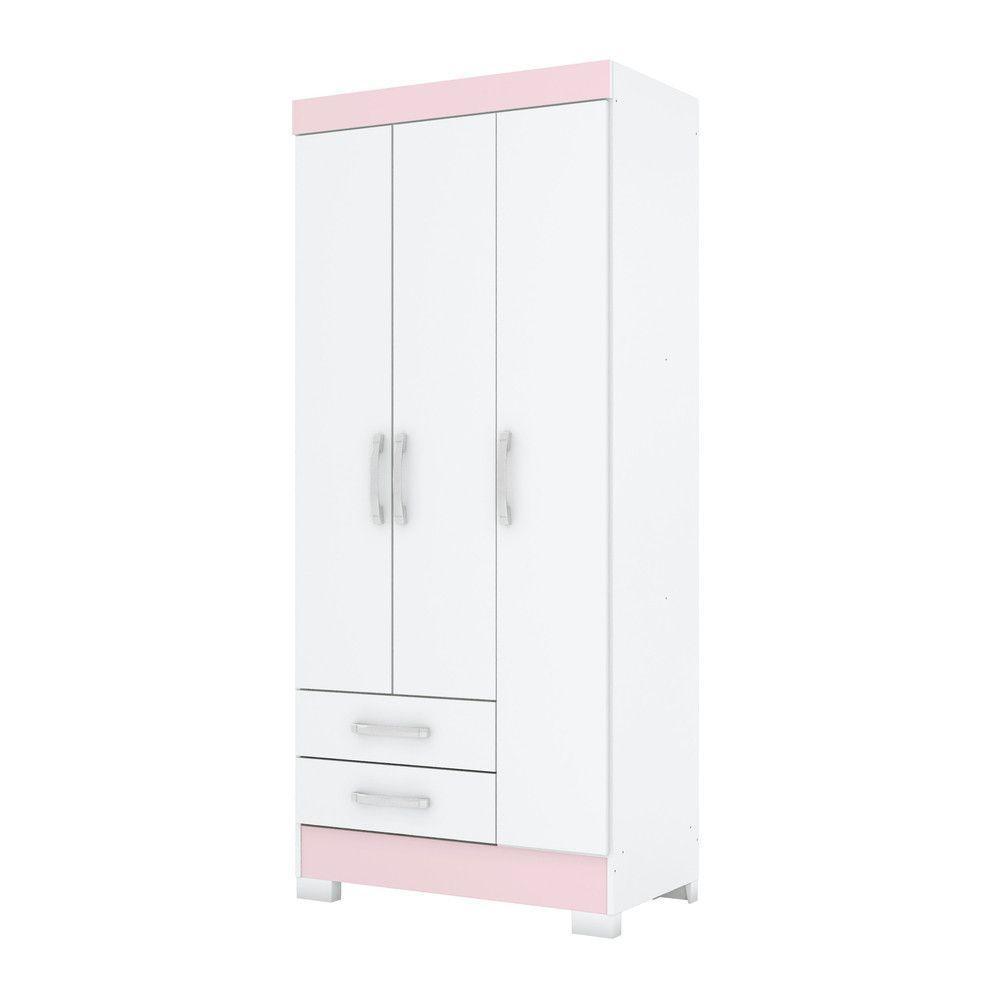 Guarda-roupa Solteiro 03 Portas 02 Gavetas Sensi Briz Branco/branco E Rosa Chá Ii - 3