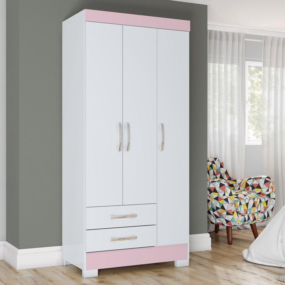 Guarda-roupa Solteiro 03 Portas 02 Gavetas Sensi Briz Branco/branco E Rosa Chá Ii - 4