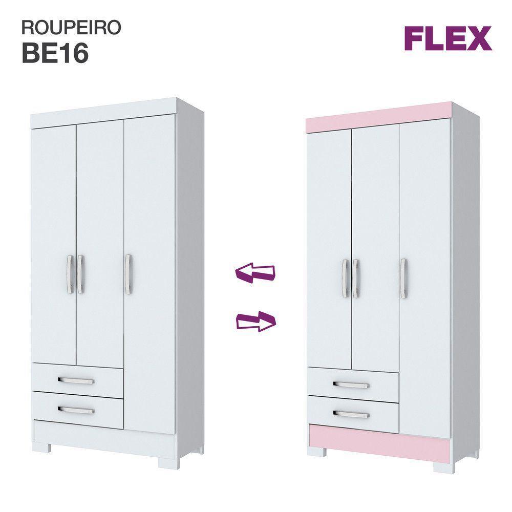 Guarda-roupa Solteiro 03 Portas 02 Gavetas Sensi Briz Branco/branco E Rosa Chá Ii - 7