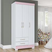 Guarda-roupa Solteiro 03 Portas 02 Gavetas Sensi Briz Branco/branco E Rosa Chá Ii
