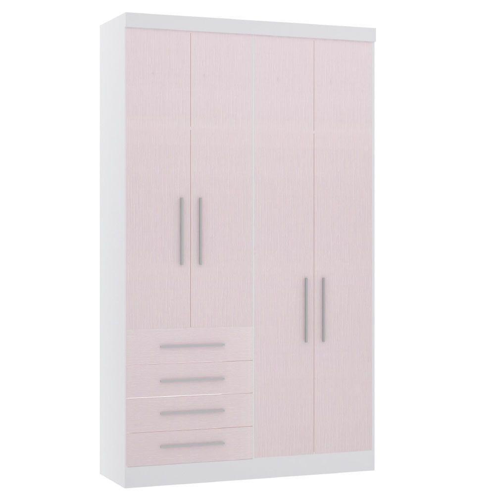 Guarda Roupa Modulado 134,50cm 4 Portas E 4 Gavetas Alpes Luciane Móveis Branco Pf Com Rosa Pf - 1