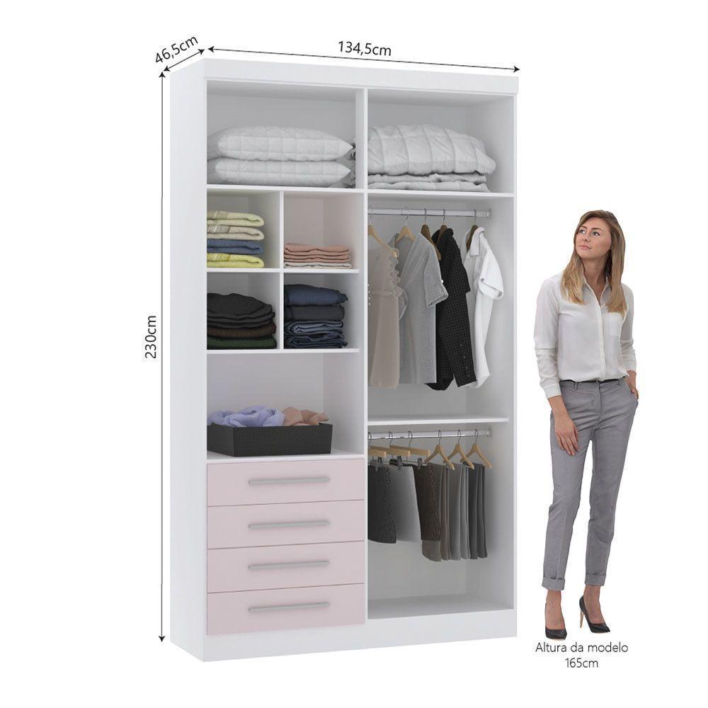 Guarda Roupa Modulado 134,50cm 4 Portas E 4 Gavetas Alpes Luciane Móveis Branco Pf Com Rosa Pf - 2