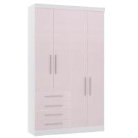 Guarda Roupa Modulado 134,50cm 4 Portas E 4 Gavetas Alpes Luciane Móveis Branco Pf Com Rosa Pf - 1
