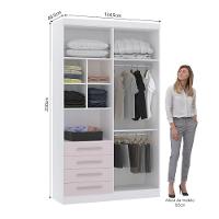 Guarda Roupa Modulado 134,50cm 4 Portas E 4 Gavetas Alpes Luciane Móveis Branco Pf Com Rosa Pf - 2