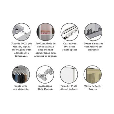 Guarda Roupa Casal Prime 2 Portas de Correr 3 Gavetas Branco F.F. com Branco Mat