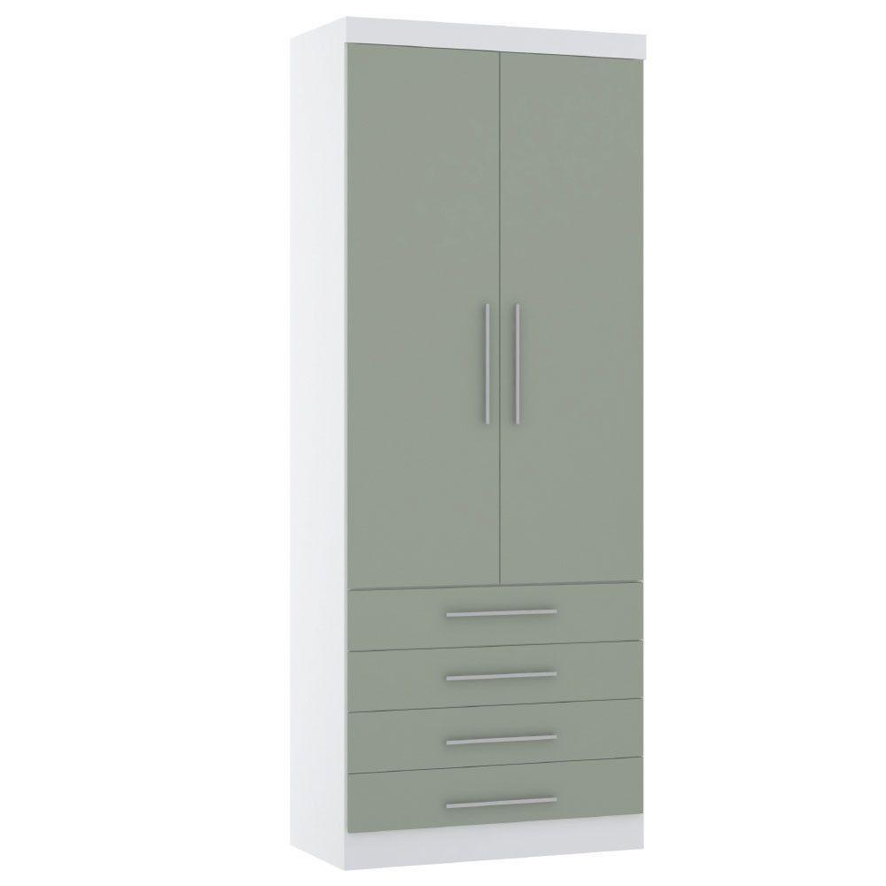 Guarda Roupa Modulado 90cm 2 Portas E 4 Gavetas Alpes Luciane Móveis Branco Pf Com Verde Pf - 1