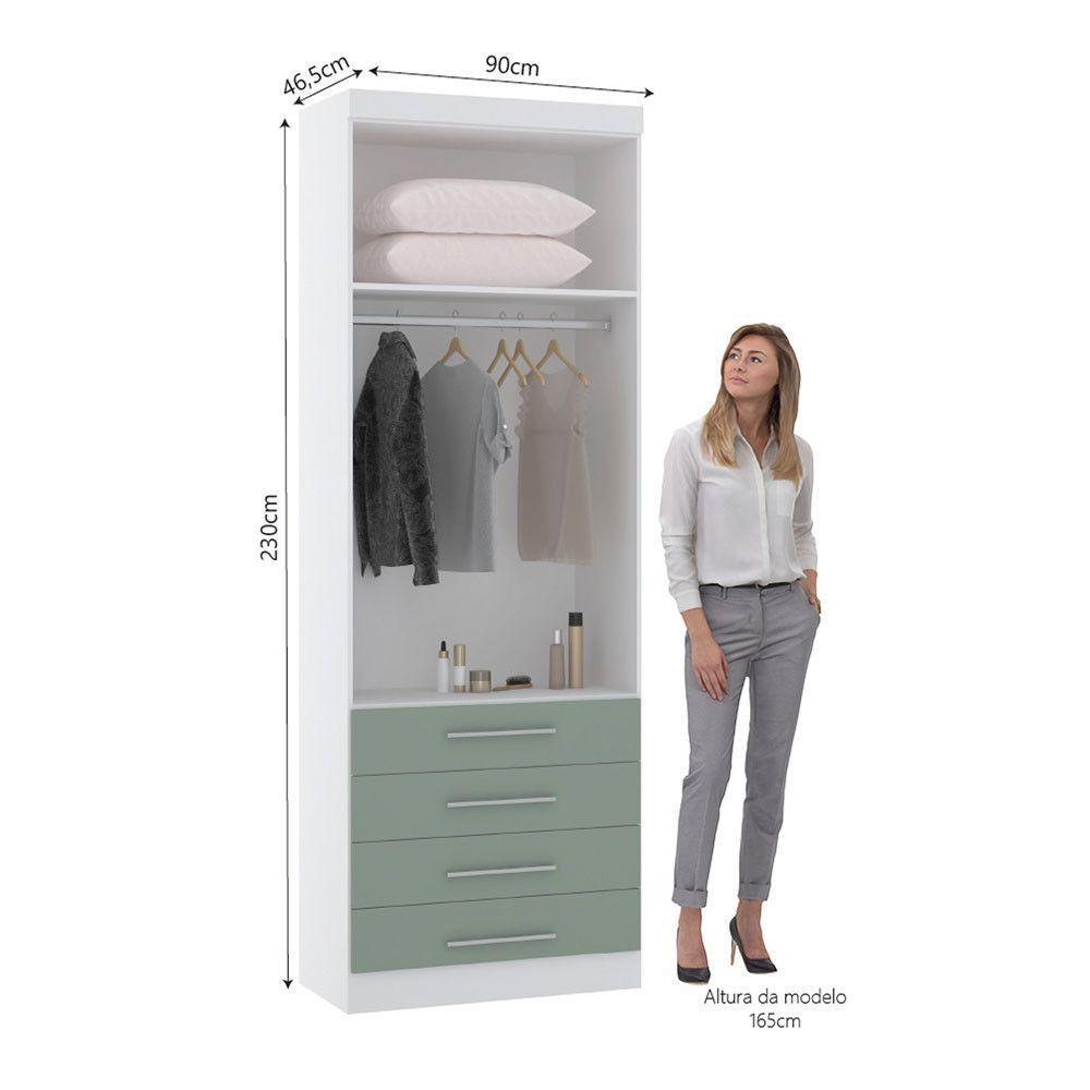 Guarda Roupa Modulado 90cm 2 Portas E 4 Gavetas Alpes Luciane Móveis Branco Pf Com Verde Pf - 3