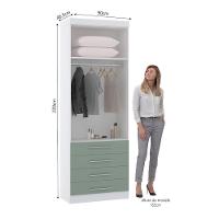 Guarda Roupa Modulado 90cm 2 Portas E 4 Gavetas Alpes Luciane Móveis Branco Pf Com Verde Pf - 3