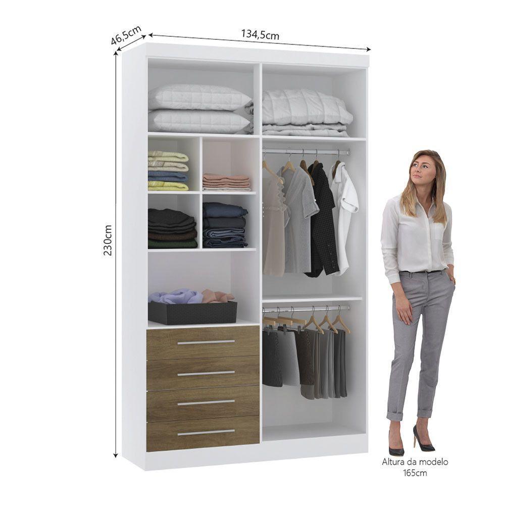 Guarda Roupa Modulado 134,50cm 4 Portas E 4 Gavetas Alpes Luciane Móveis Branco Pf Com Avelã Pf - 2