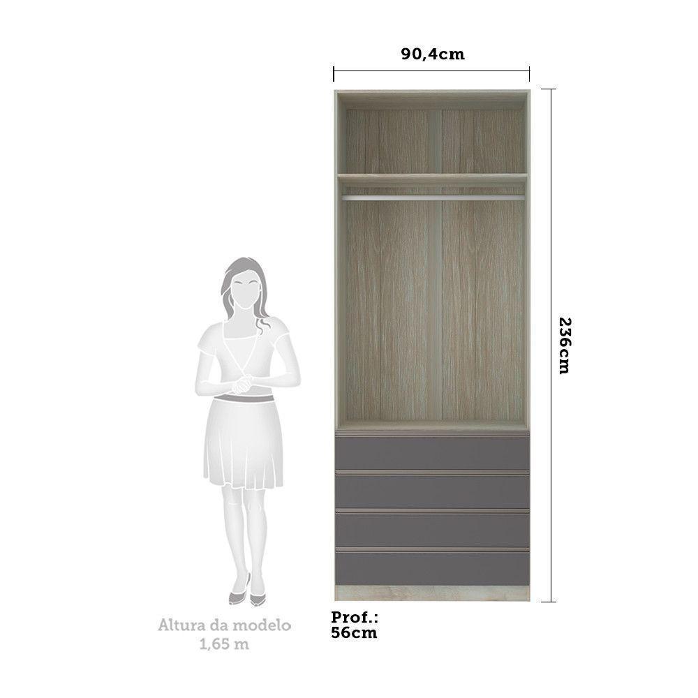 Guarda-roupa Solteiro 2 Portas 90 Cm Cinza Puro - 2