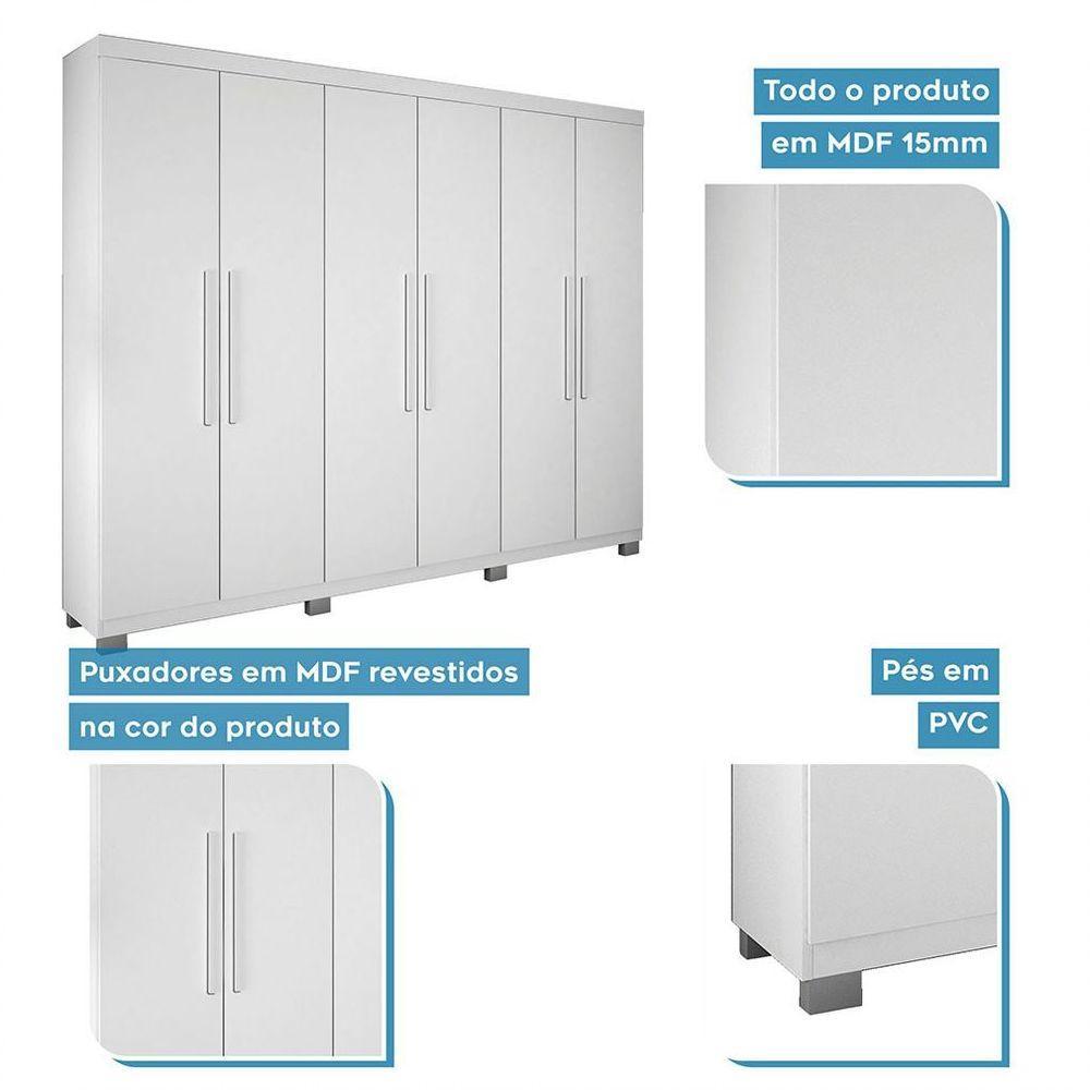 Roupeiro 6 Portas 4 Gavetas Master Branco - 7