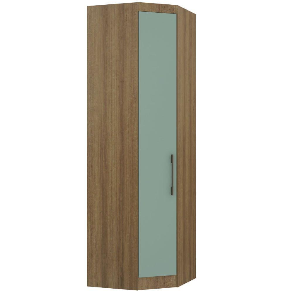 Guarda Roupa De Canto Diagonal Modulado 70cm 1 Porta Paris Luciane Móveis Avelã Pf Com Verde Pf - 1