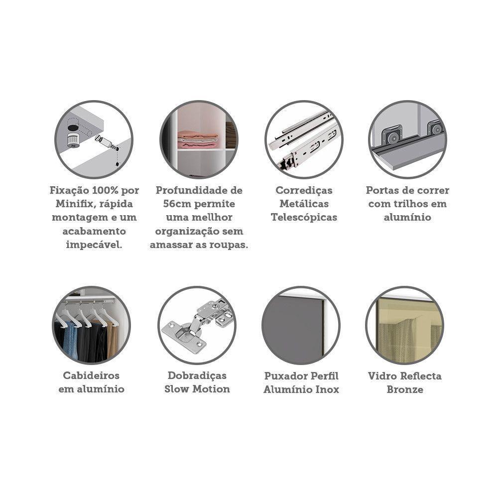 Guarda Roupa 2 Portas De Correr 159cm Branco Com Cinza Puro - 3