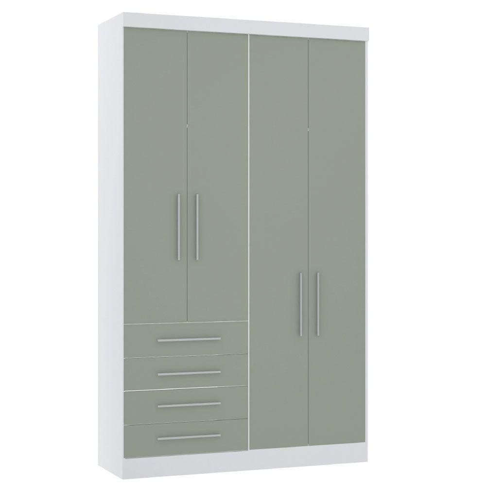 Guarda Roupa Modulado 134,50cm 4 Portas E 4 Gavetas Alpes Luciane Móveis Branco Pf Com Verde Pf - 1