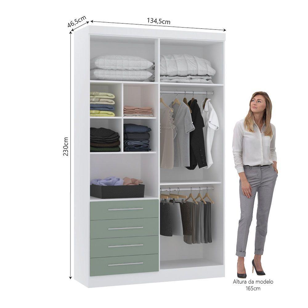 Guarda Roupa Modulado 134,50cm 4 Portas E 4 Gavetas Alpes Luciane Móveis Branco Pf Com Verde Pf - 4