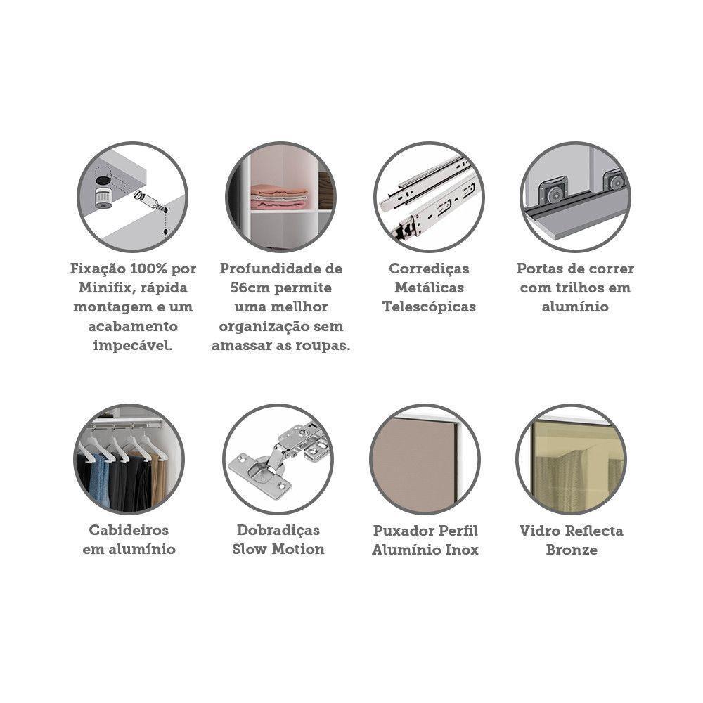 Guarda Roupa 2 Portas De Correr 159cm Branco Com Connect - 3