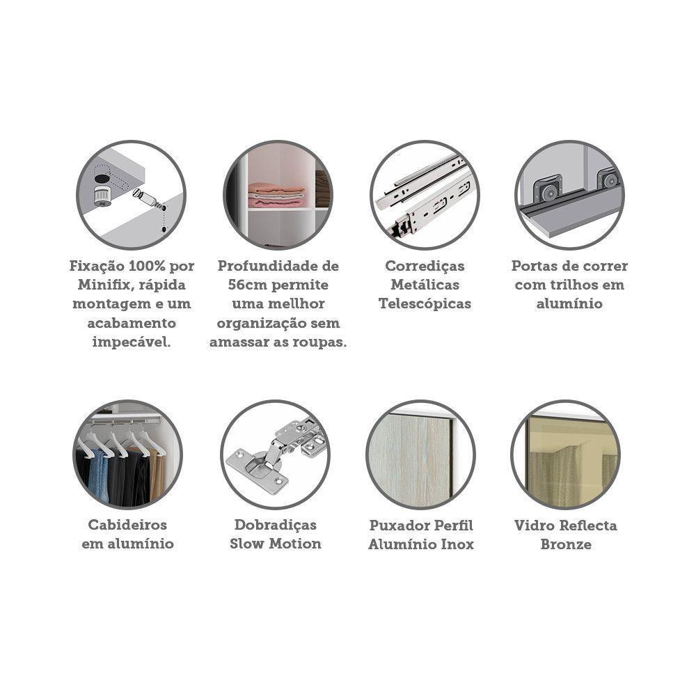 Guarda Roupa 2 Portas De Correr 159cm Branco Com Crema - 3