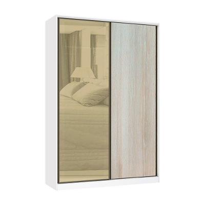 Guarda Roupa de Correr Prime 2 Portas Correr 3 Gavetas Branco MDP Vidro Reflecta Bronze
