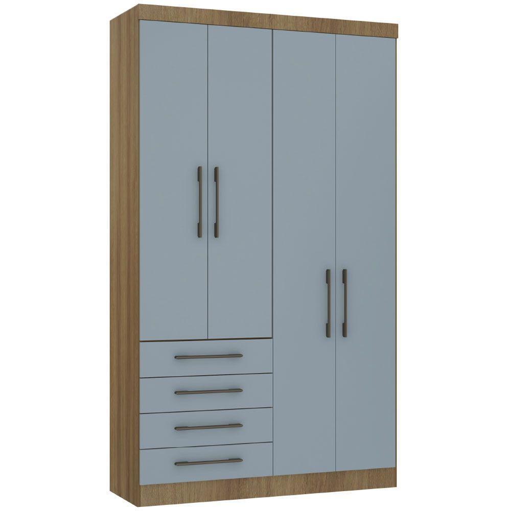 Guarda Roupa Modulado 134,50cm 4 Portas E 4 Gavetas Paris Luciane Móveis Avelã Pf Com Grey Sky Pf - 1