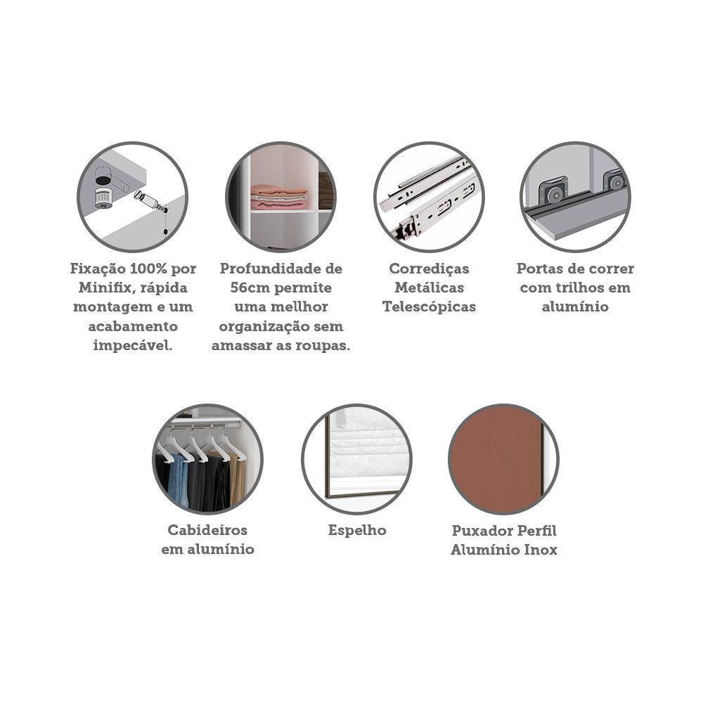 Guarda Roupa 2 Portas De Correr 159cm Branco Com Gaia - 3