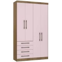 Guarda Roupa Modulado 134,50cm 4 Portas E 4 Gavetas Paris Luciane Móveis Avelã Pf Com Rosa Pf - 2