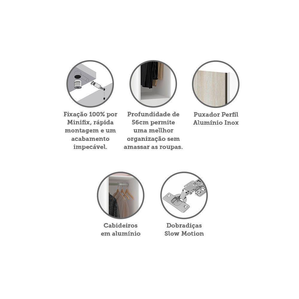 Guarda Roupa Canto 1 Porta 80cm Branco Com Legno Crema - 3