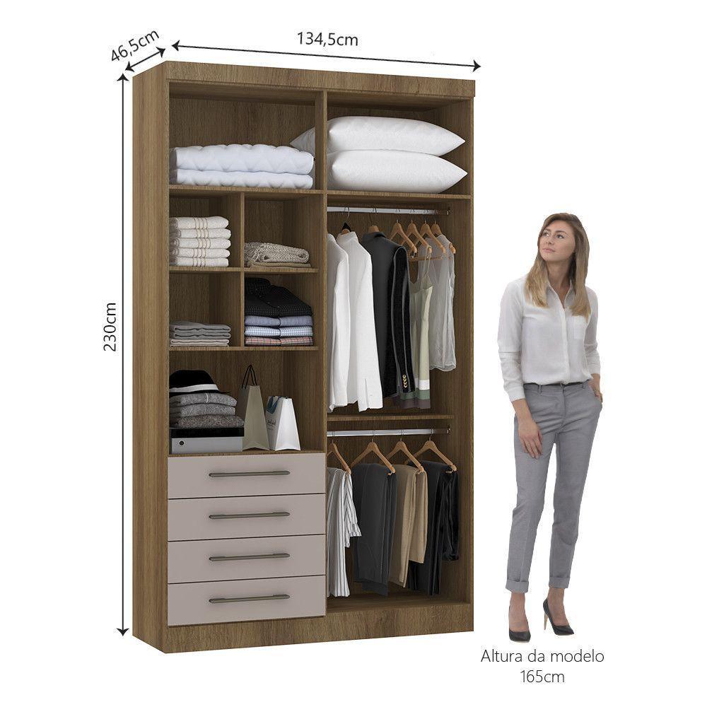 Guarda Roupa Modulado 134,50cm 4 Portas E 4 Gavetas Paris Luciane Móveis Avelã Pf Com Cinammon Pf - 7