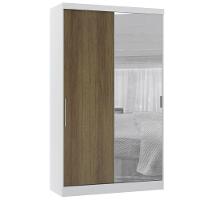 Guarda Roupa Modulado 134,50cm 2 Portas De Correr Com Espelho Alpes Branco Pf Com Avelã Pf - 1