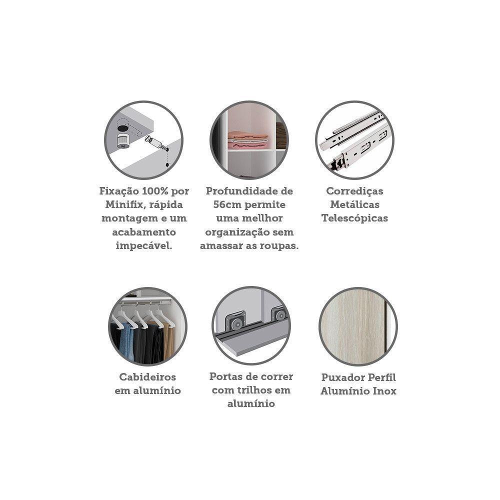 Guarda Roupa 2 Portas De Correr 159cm Branco Com Crema - 3