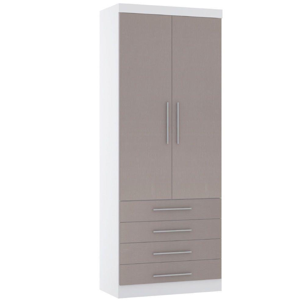 Guarda Roupa Modulado 90cm 2 Portas E 4 Gavetas Alpes Luciane Móveis Branco Pf Com Cinammon Pf - 1