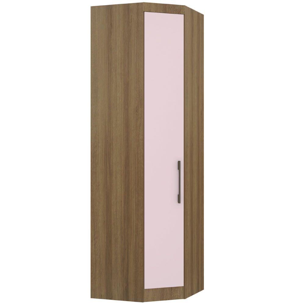 Guarda Roupa De Canto Diagonal Modulado 70cm 1 Porta Paris Luciane Móveis Avelã Pf Com Rosa Pf - 2