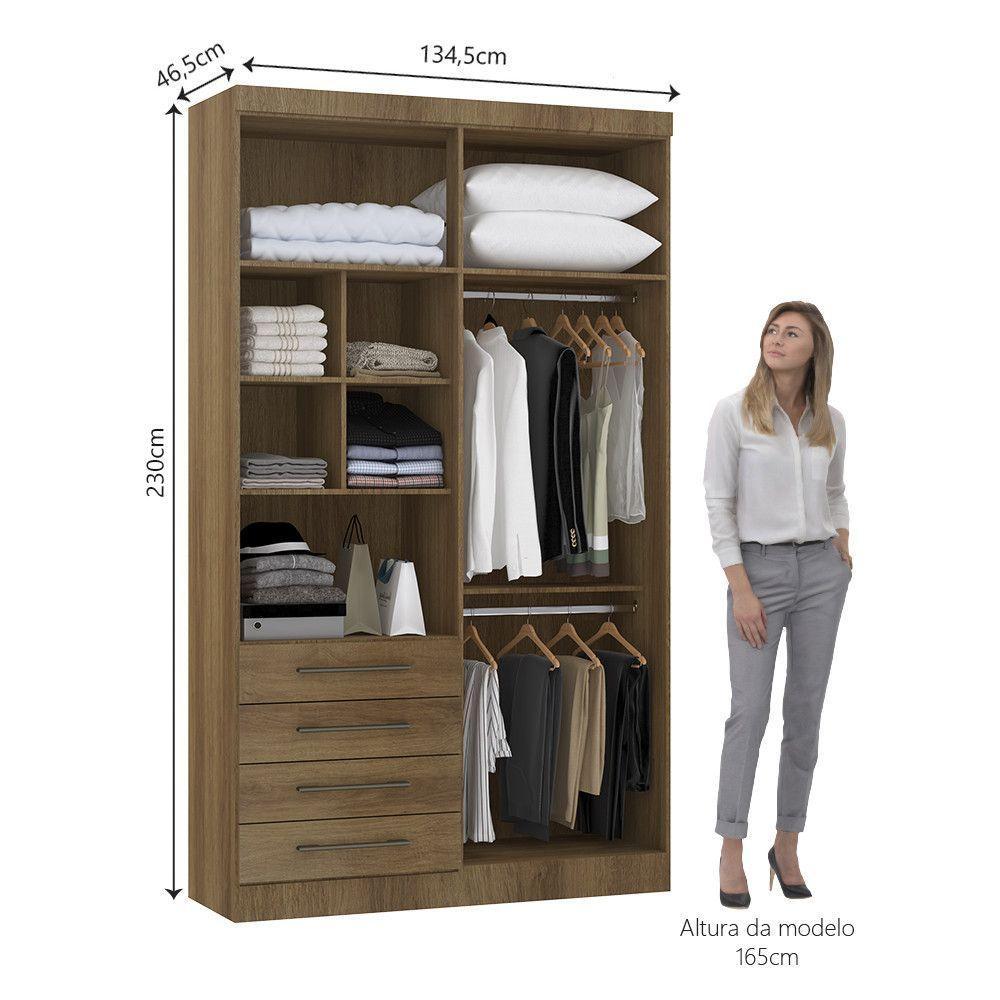 Guarda Roupa Modulado 134,50cm 4 Portas E 4 Gavetas Paris Luciane Móveis Avelã Pf Com Avelã Pf - 6