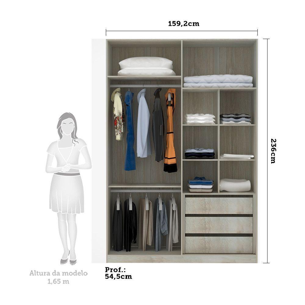 Guarda-roupa 2 Portas De Correr 160Cm Crema Com Cinza Puro - 2