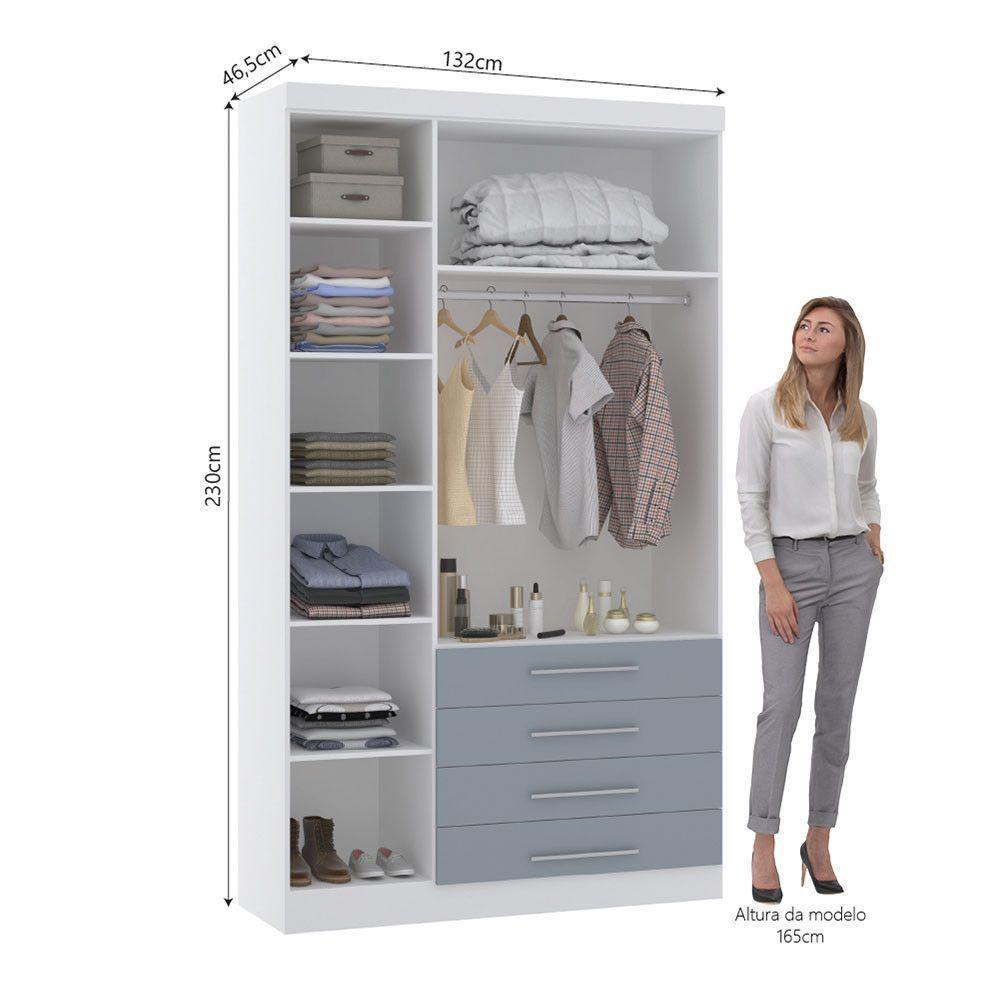 Guarda Roupa Modulado 132cm 3 Portas E 4 Gavetas Alpes Luciane Móveis Branco Pf Com Grey Sky Pf - 2