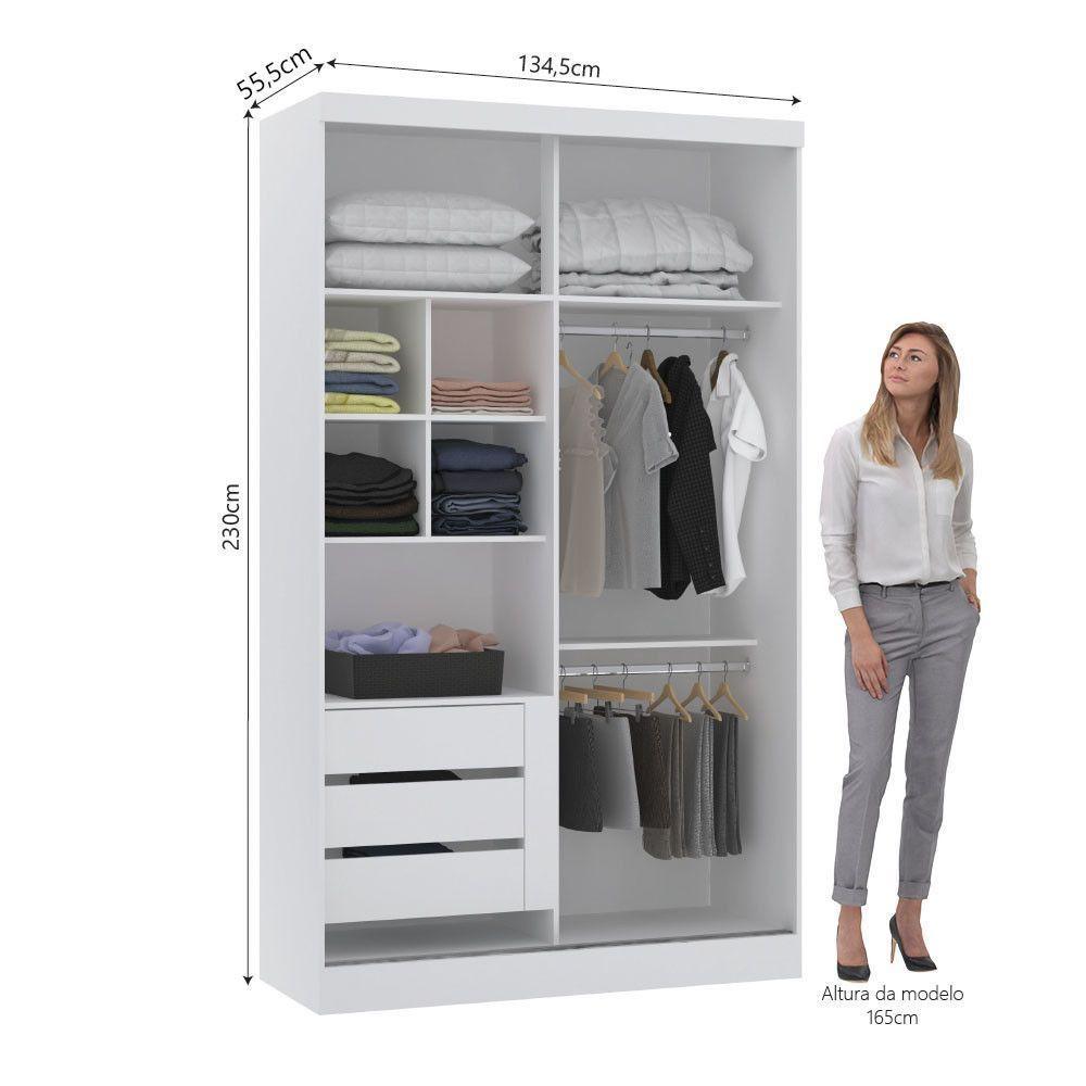 Guarda Roupa Modulado 134,50cm 2 Portas De Correr Com Espelho Alpes Branco Pf Com Cinammon Pf - 3