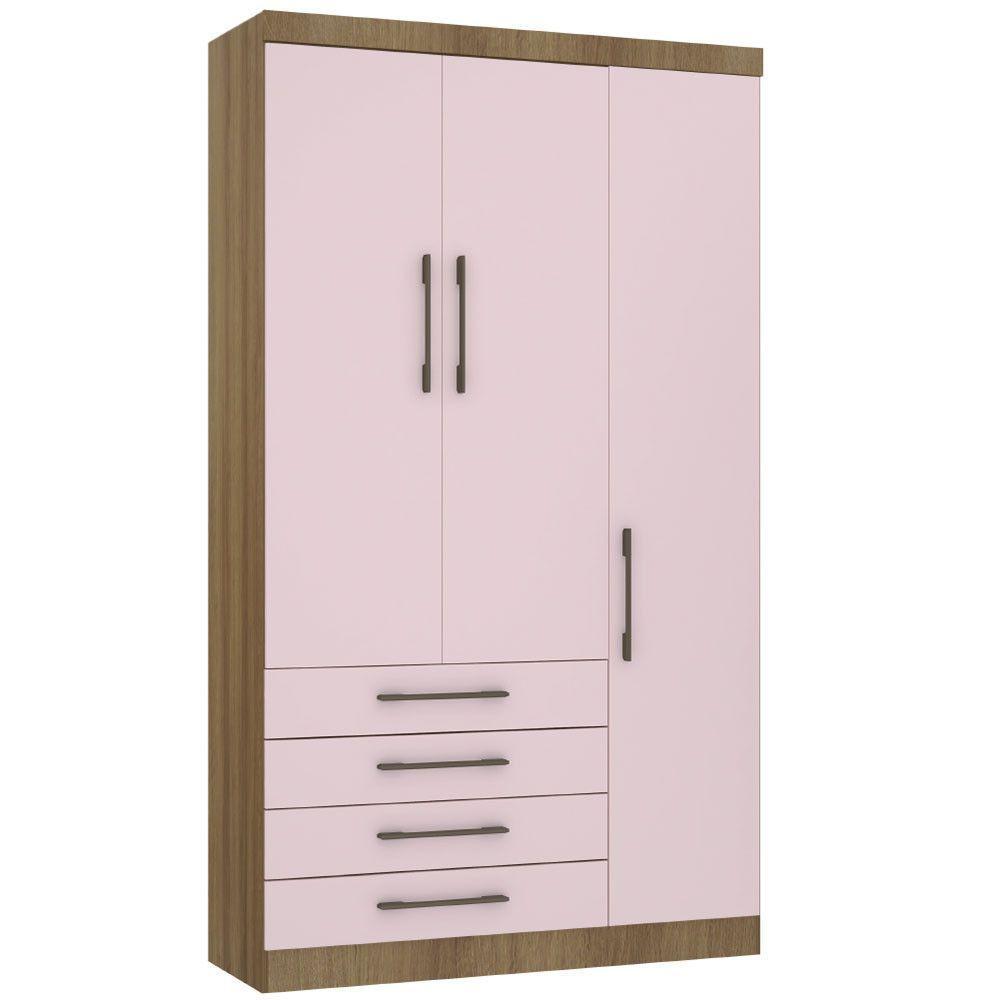 Guarda Roupa Modulado 132cm 3 Portas E 4 Gavetas Paris Luciane Móveis Avelã Pf Com Rosa Pf - 2