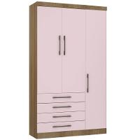 Guarda Roupa Modulado 132cm 3 Portas E 4 Gavetas Paris Luciane Móveis Avelã Pf Com Rosa Pf