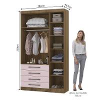 Guarda Roupa Modulado 132cm 3 Portas E 4 Gavetas Paris Luciane Móveis Avelã Pf Com Rosa Pf - 10