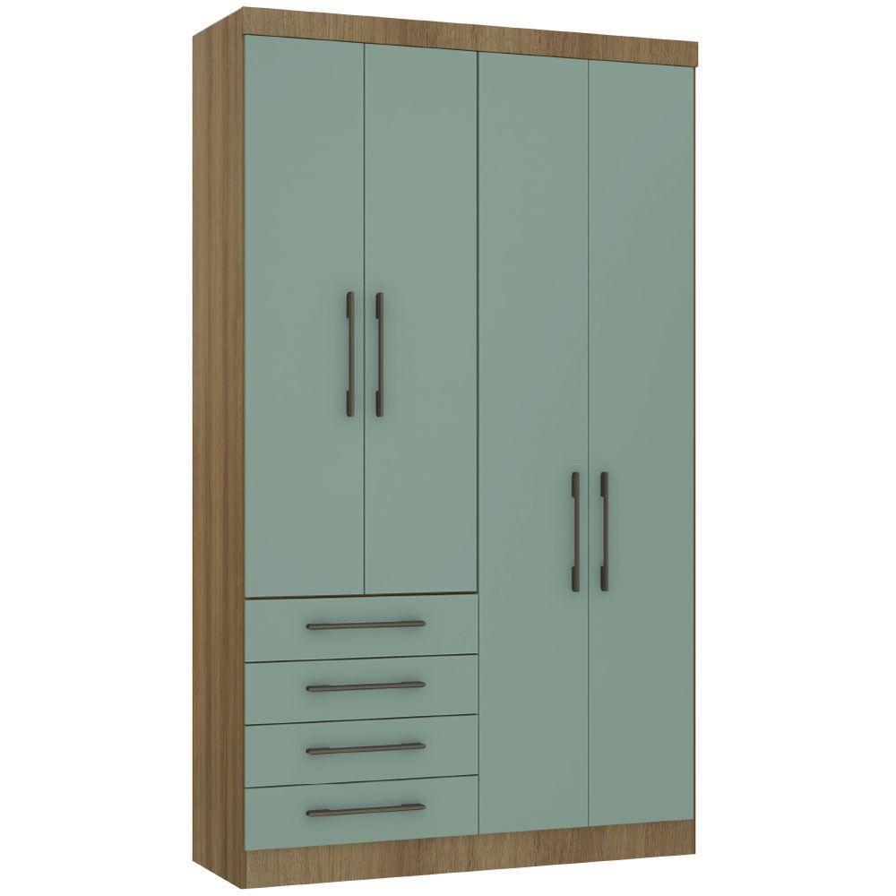 Guarda Roupa Modulado 134,50cm 4 Portas E 4 Gavetas Paris Luciane Móveis Avelã Pf Com Verde Pf - 1