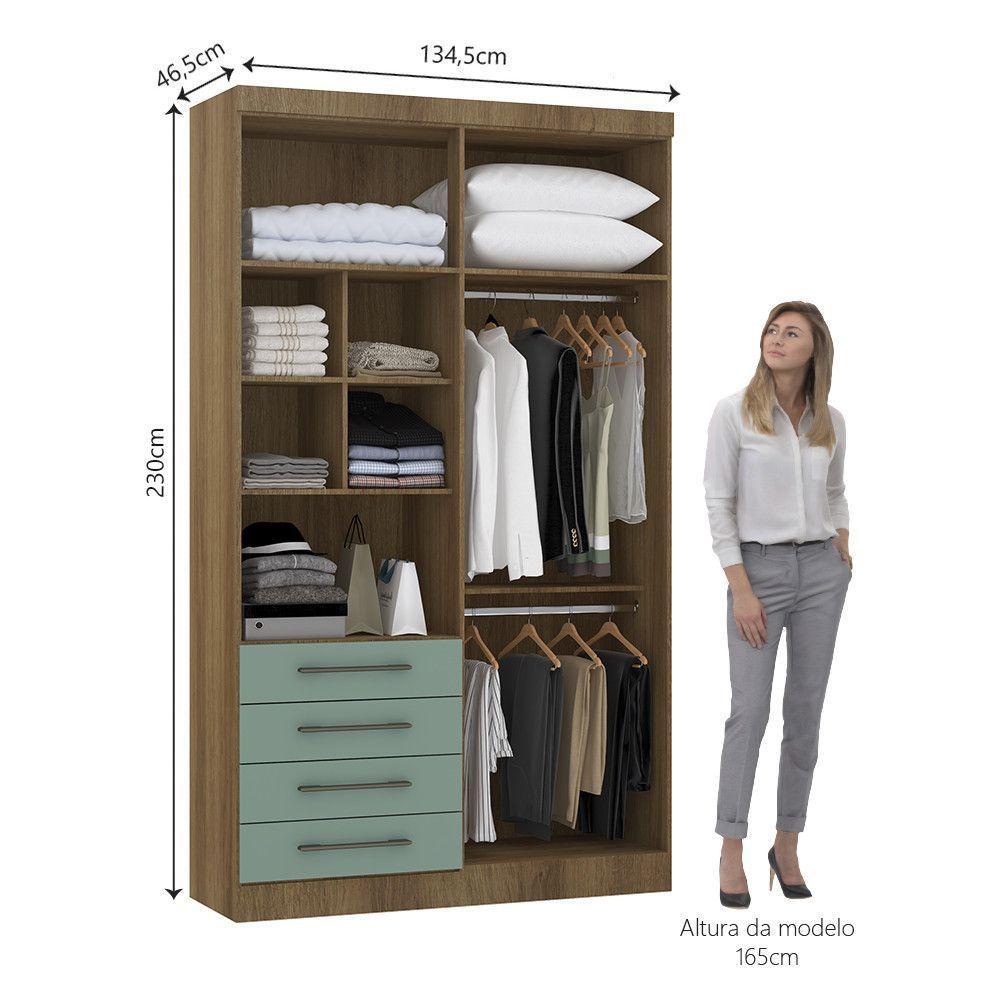 Guarda Roupa Modulado 134,50cm 4 Portas E 4 Gavetas Paris Luciane Móveis Avelã Pf Com Verde Pf - 4