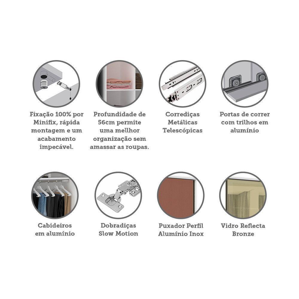 Guarda Roupa 2 Portas De Correr 159cm Branco Com Gaia - 3