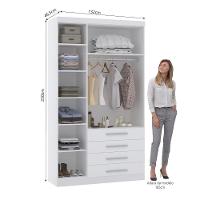 Guarda Roupa Modulado 132cm 3 Portas E 4 Gavetas Alpes Luciane Móveis Branco Pf Com Branco Pf - 4