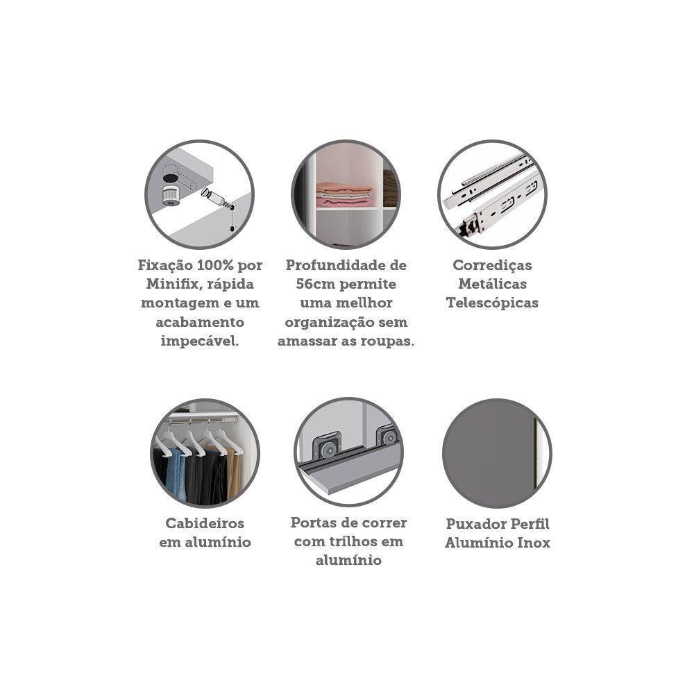 Guarda Roupa 2 Portas De Correr 159cm Branco Com Cinza Puro - 3