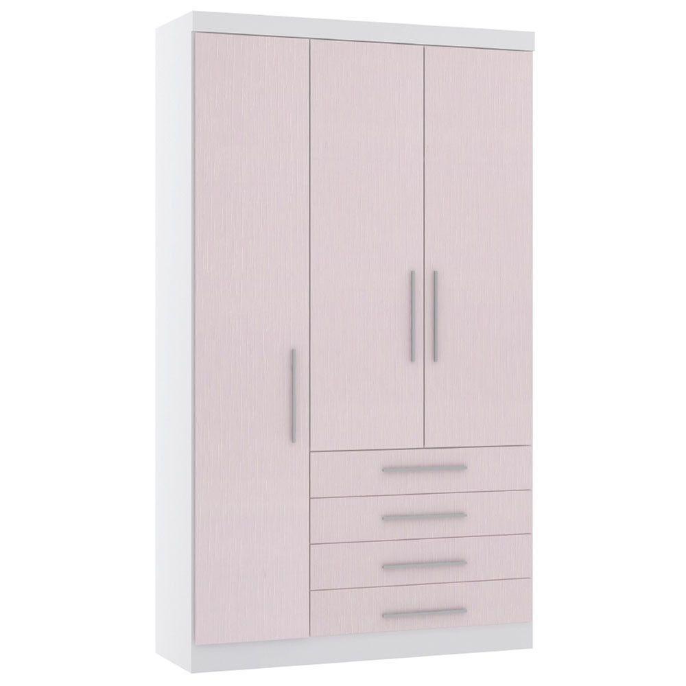 Guarda Roupa Modulado 132cm 3 Portas E 4 Gavetas Alpes Luciane Móveis Branco Pf Com Rosa Pf - 1