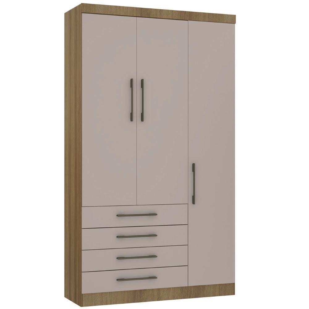 Guarda Roupa Modulado 132cm 3 Portas E 4 Gavetas Paris Luciane Móveis Avelã Pf Com Cinammon Pf - 2