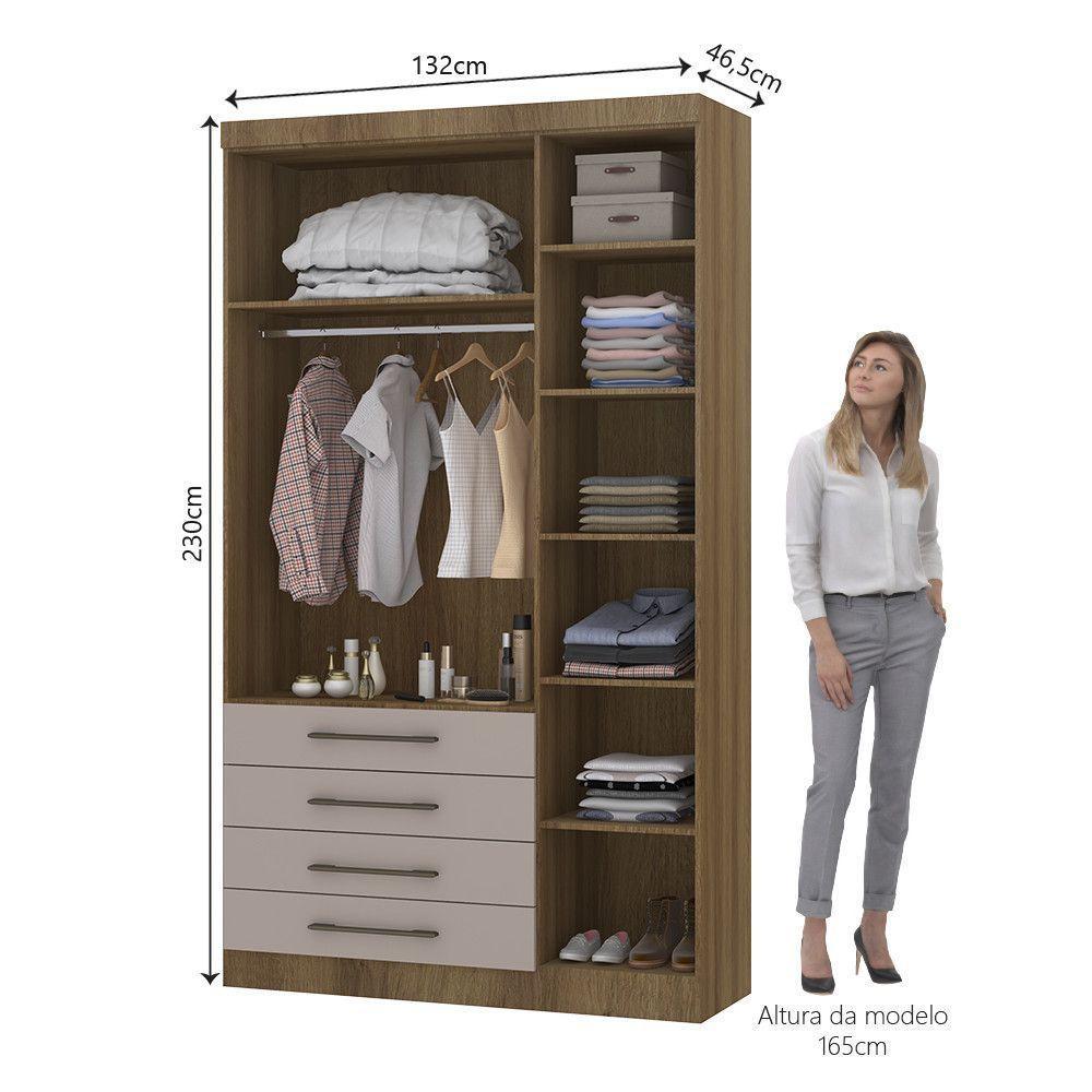 Guarda Roupa Modulado 132cm 3 Portas E 4 Gavetas Paris Luciane Móveis Avelã Pf Com Cinammon Pf - 5