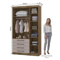 Guarda Roupa Modulado 132cm 3 Portas E 4 Gavetas Paris Luciane Móveis Avelã Pf Com Cinammon Pf - 8