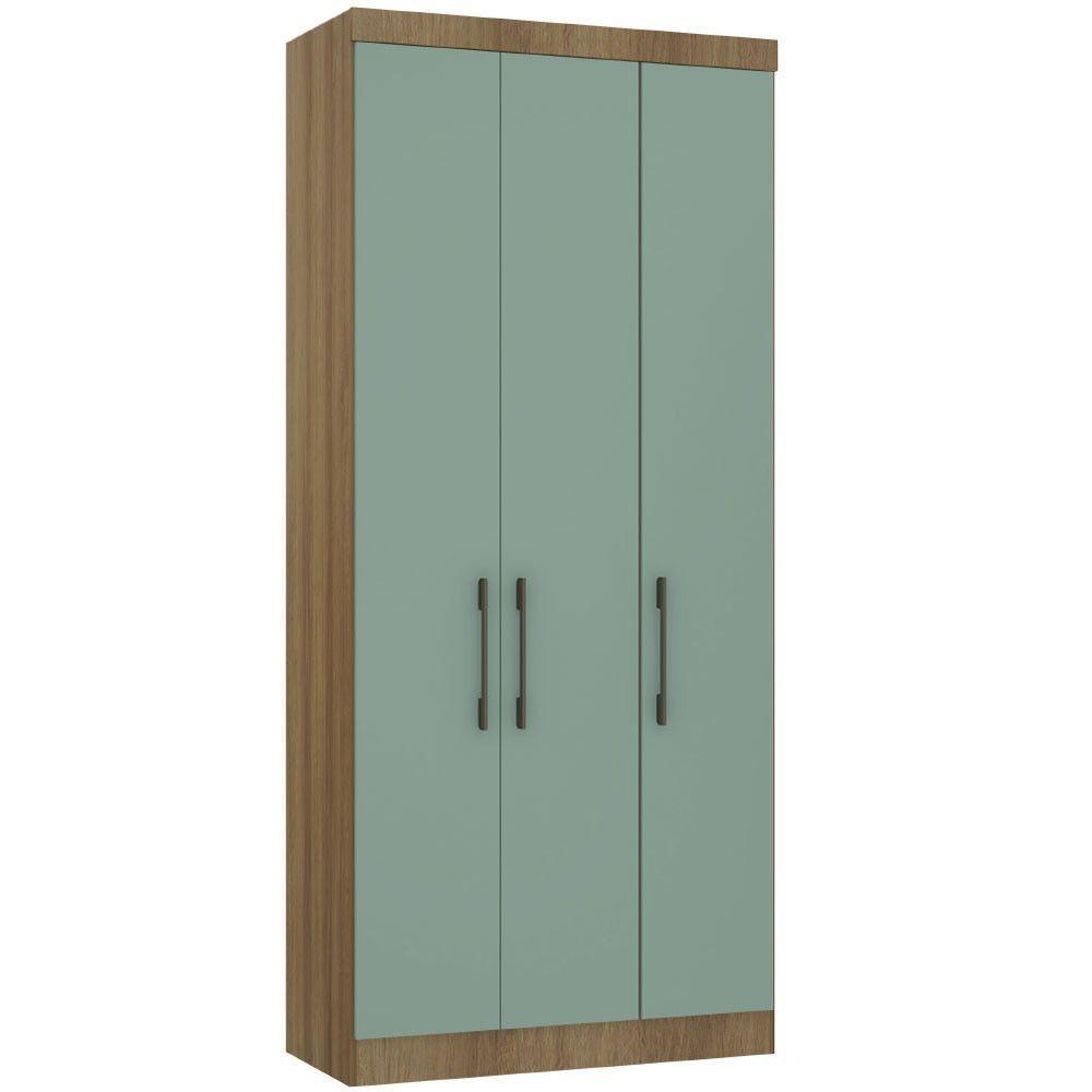 Guarda Roupa Modulado 101,50cm 3 Portas Paris Luciane Móveis Avelã Pf Com Verde Pf - 2